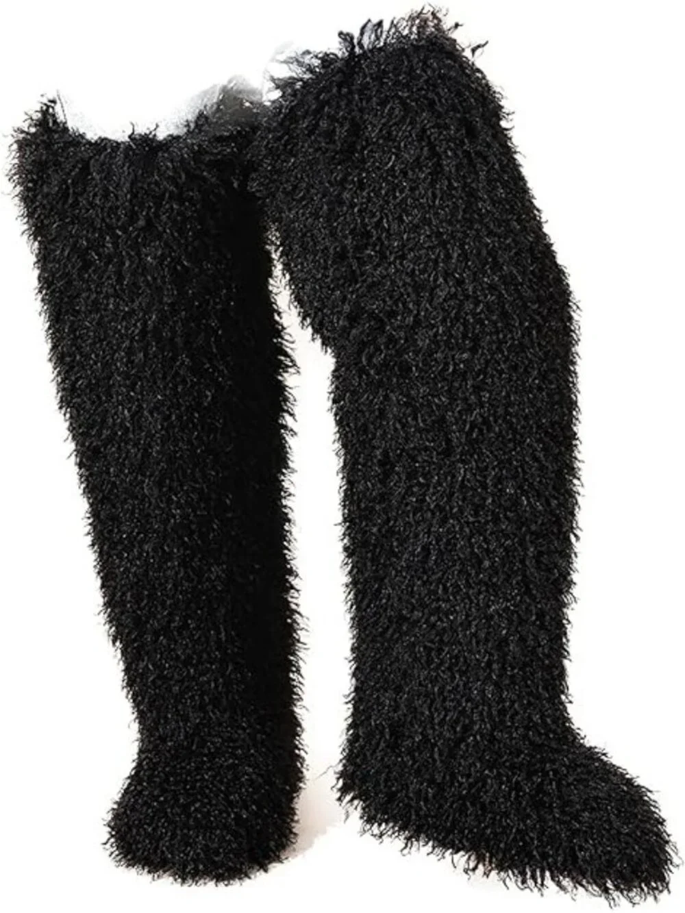 Faux Fur Over the Knee Boots Plush Lining Black 28 In Womens Size 7 Wide Calf
